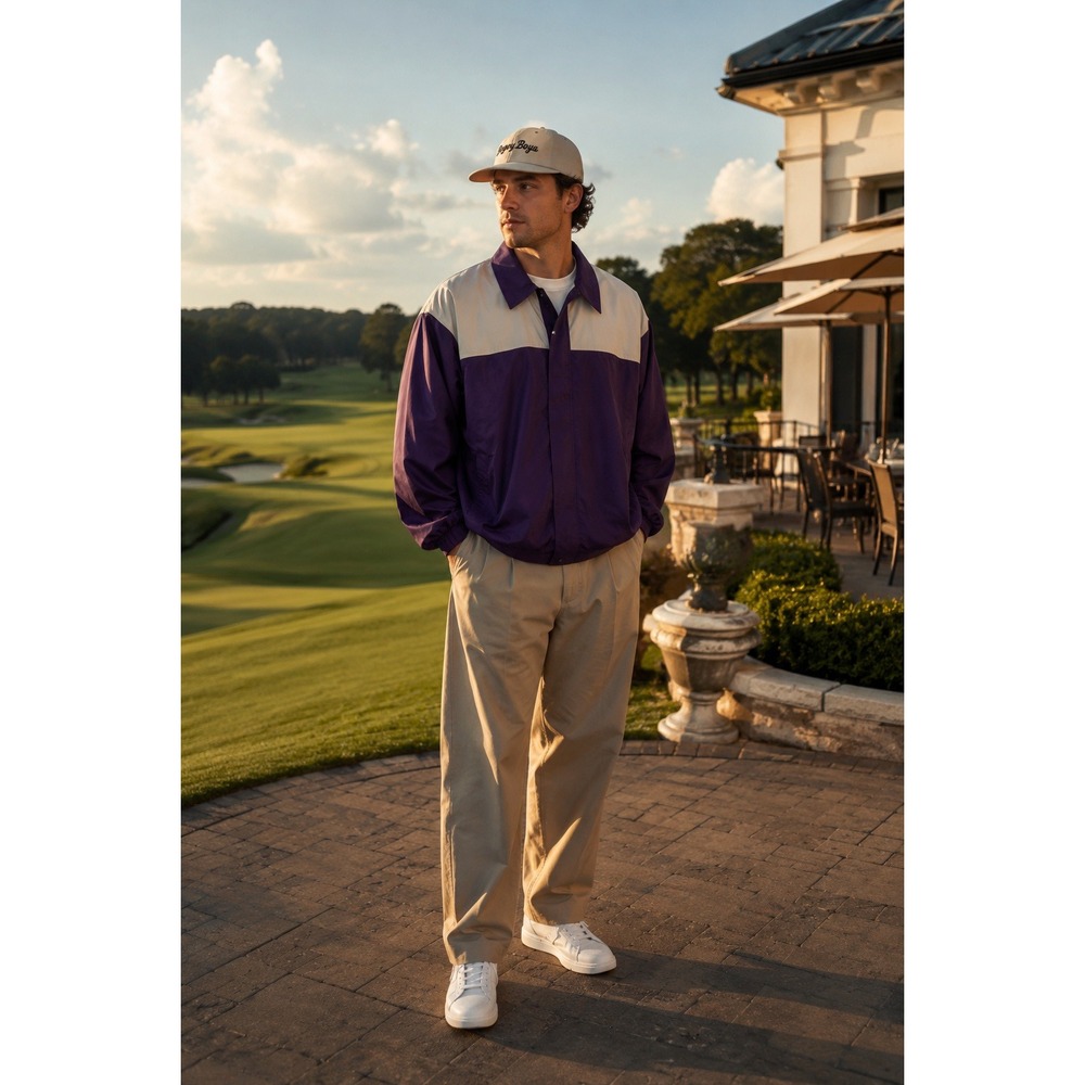 Bogey Boys Mens Colorblock Full Zip Golf Jacket Purple Cream XL Macklemore